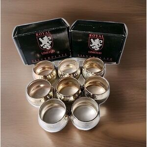 New 8 Pc. Vintage 1990s Royal Limited Silverplate Barrel Napkin Rings New In Box